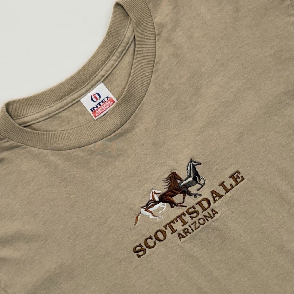 Vintage Y2K Scottsdale Arizona Embroidered T-Shirt Sz Large Tan Short Sleeve Tee
